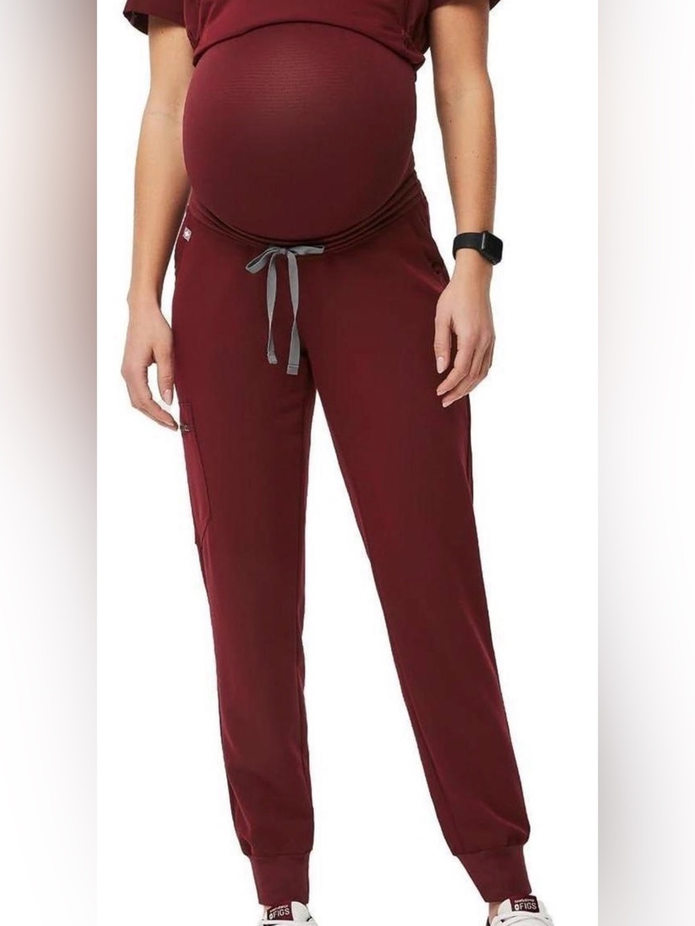 Figs Women's Zamora Maternity Pants in burgundy petite small